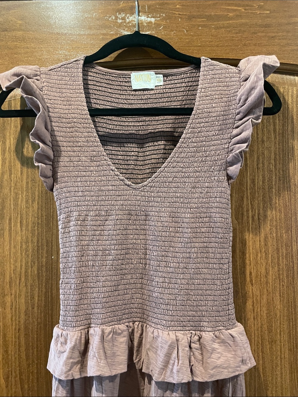 Nation LTD Fabienne Fused Ruffle Ruched Dress Mojave Brown Fairy Size XS - Picture 6 of 14